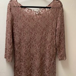 BKE mauve lace layering shirt with gold shimmer
